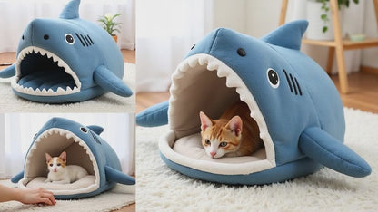 Shark-Shaped Enclosed Winter Shark pet bed for Cats and Dogs
